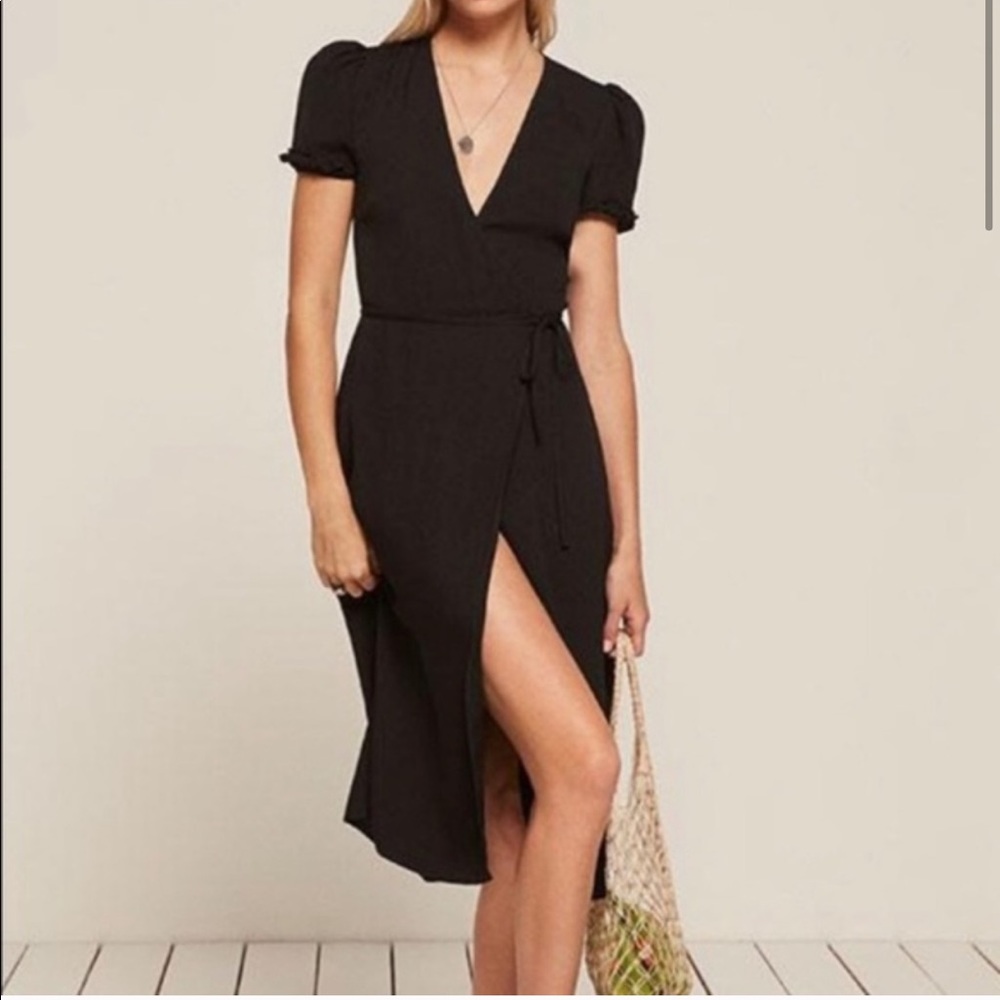 REFORMATION Addy Black Wrap Midi Dress XS